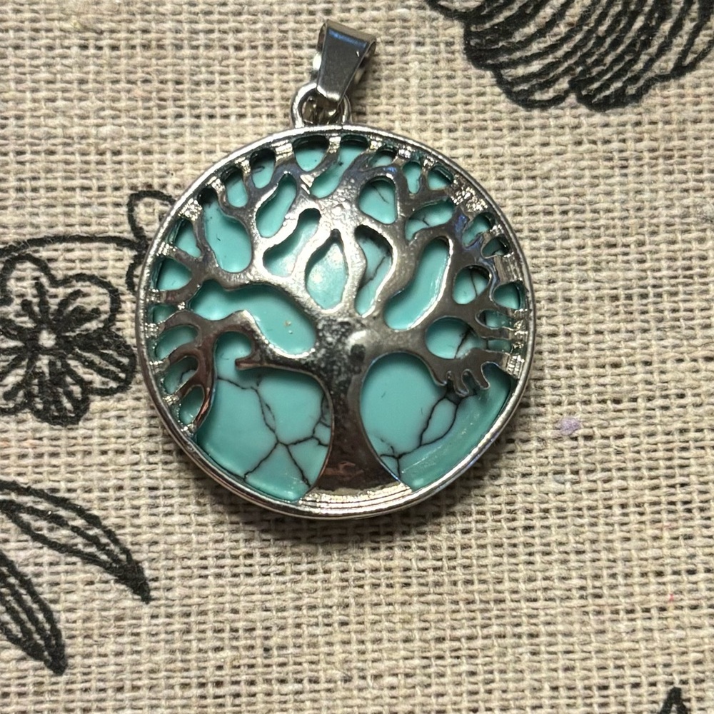 Silver and Turquoise Tree of Life Pendant